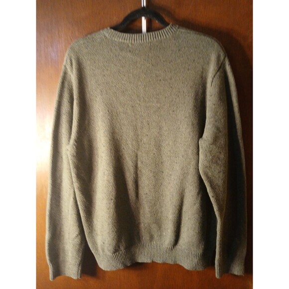 CHAPS Mens LARGE Green W/ Navy BLEND & NAVY  Logo COTTON Crewneck SWEATER - Picture 10 of 16